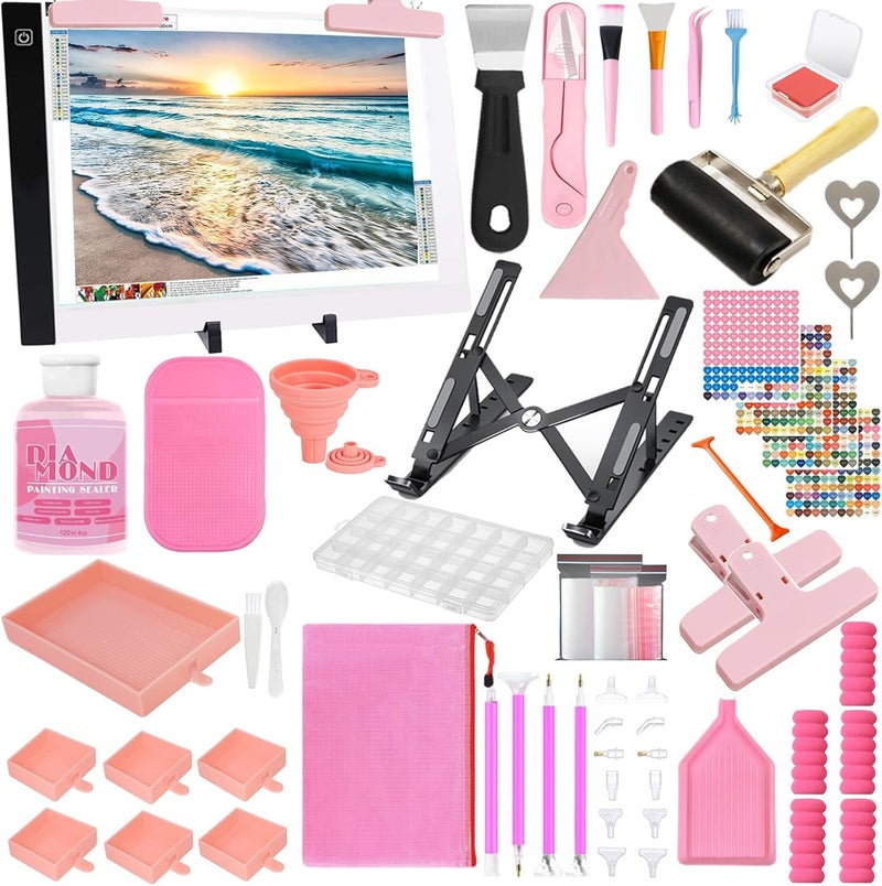 XEUZK All-Inclusive Diamond Art Accessories Kit with A4 Diamond Painting Light Pad Kit, Light Board for Painting Accessories, Bead Organizers & 5D Painting Tools Set for Full Drill & Partial Drill Art - Image 1